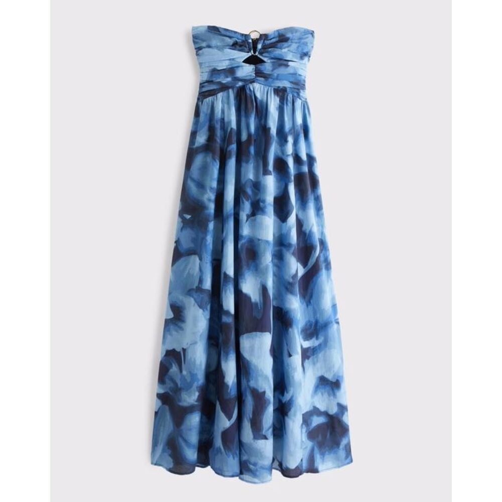Abercrombie and Fitch Blue Pattern Strapless Hardware Cutout Maxi Dress XL - Picture 12 of 12